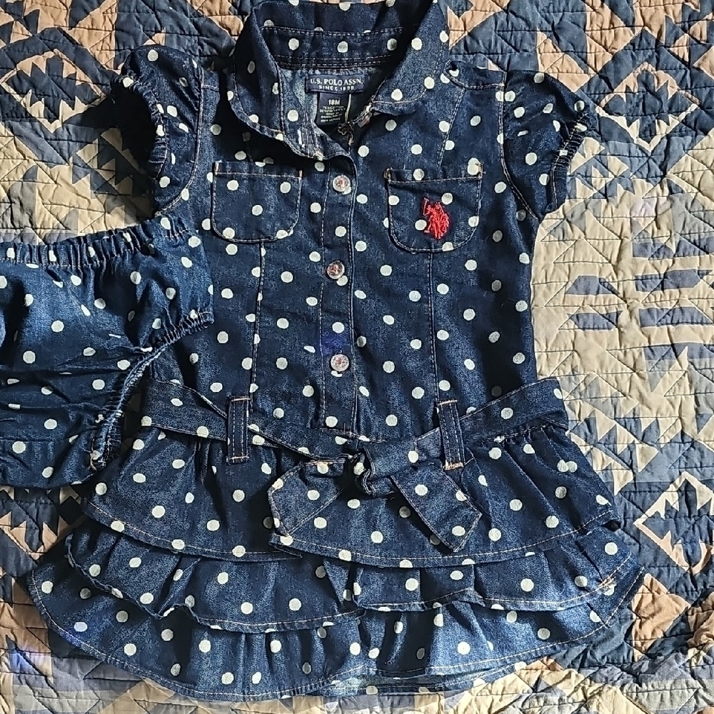 Nwot U.S. Polo Assn. Blue Polka Dot Kids Dress